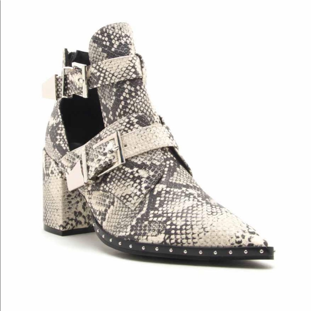 Stone Black Snakeskin Double Buckle Booties - Picture 6 of 8